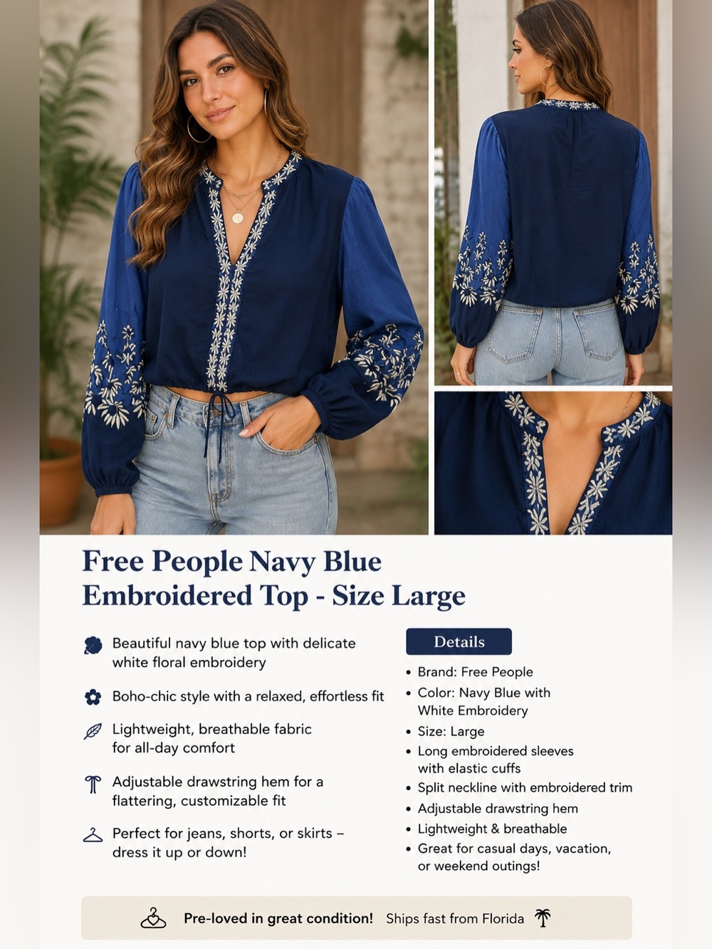 🔥HOST PICK🔥 Free People Embellished Top - Size Large